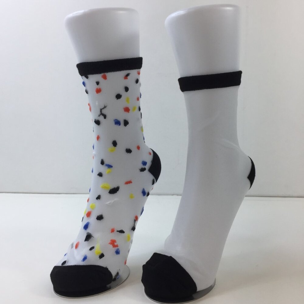 Womens Mesh Colorful Polka Dot Classic White Crew Style Socks 2 Pack